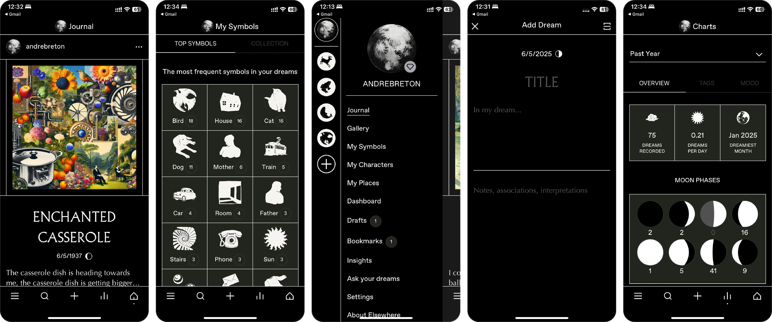 5 screenshots from the Elsewhere app's store listing