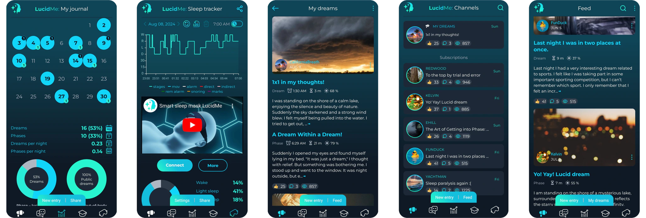 5 screenshots from the LucidMe app's store listing