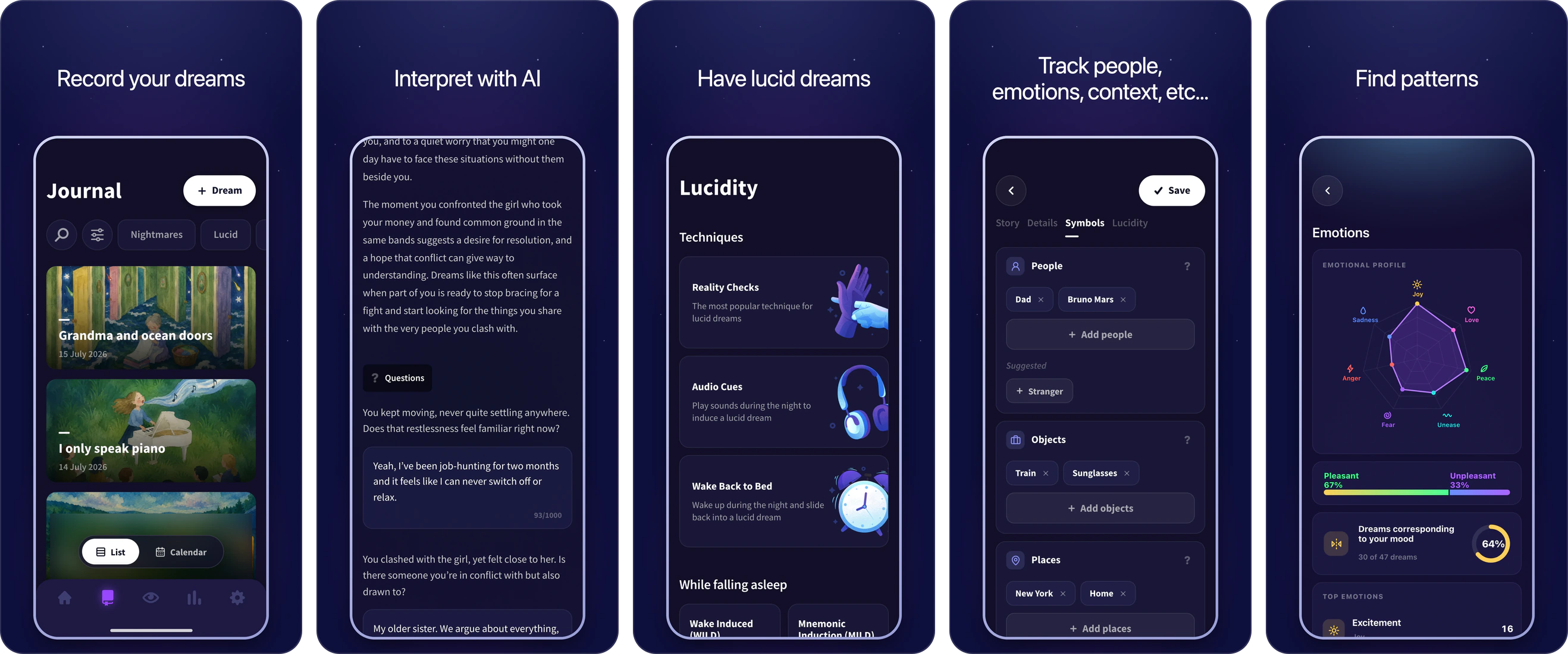 5 screenshots from the Oniri app's store listing