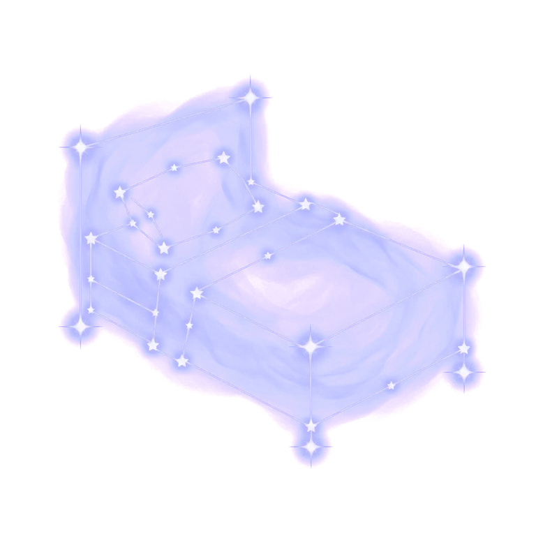 A constellation drawing of a bed