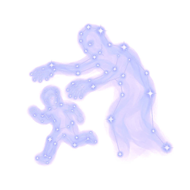 A constellation drawing of being chased