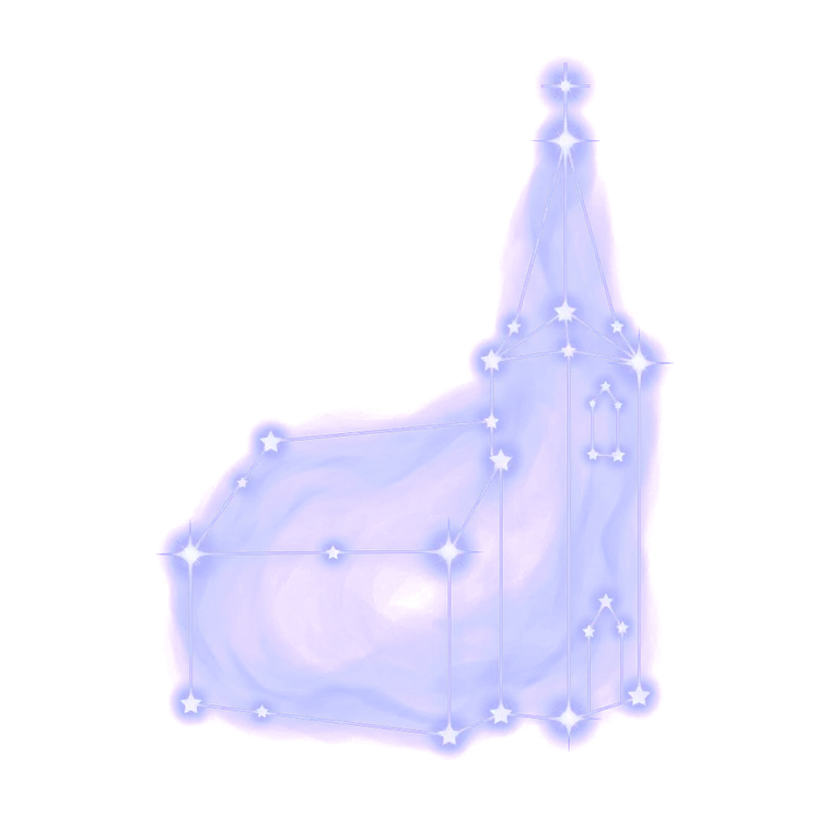 A constellation drawing of a church