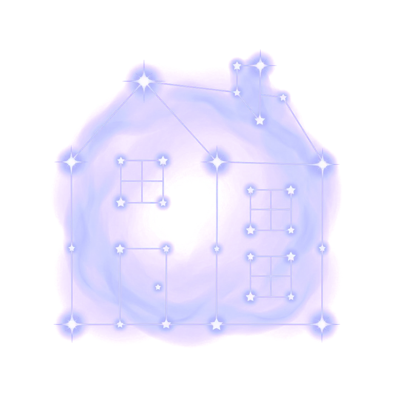 A constellation drawing of a house