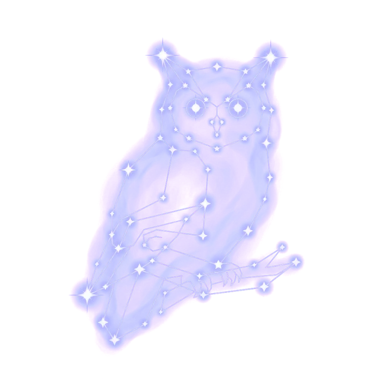 A constellation drawing of owls